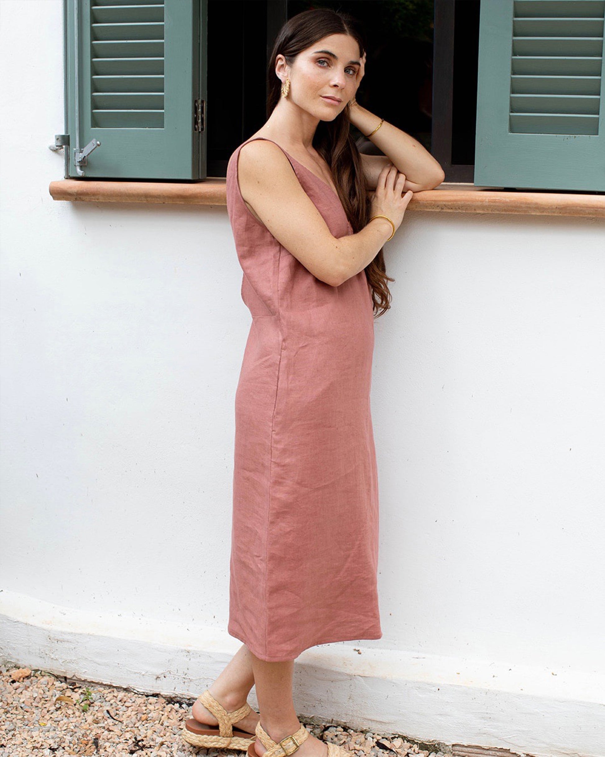 Cut-Out Linen Dress TAHITI in Clay Pink | MagicLinen Cut-Out Linen Dress TAHITI in Clay Pink | MagicLinen
