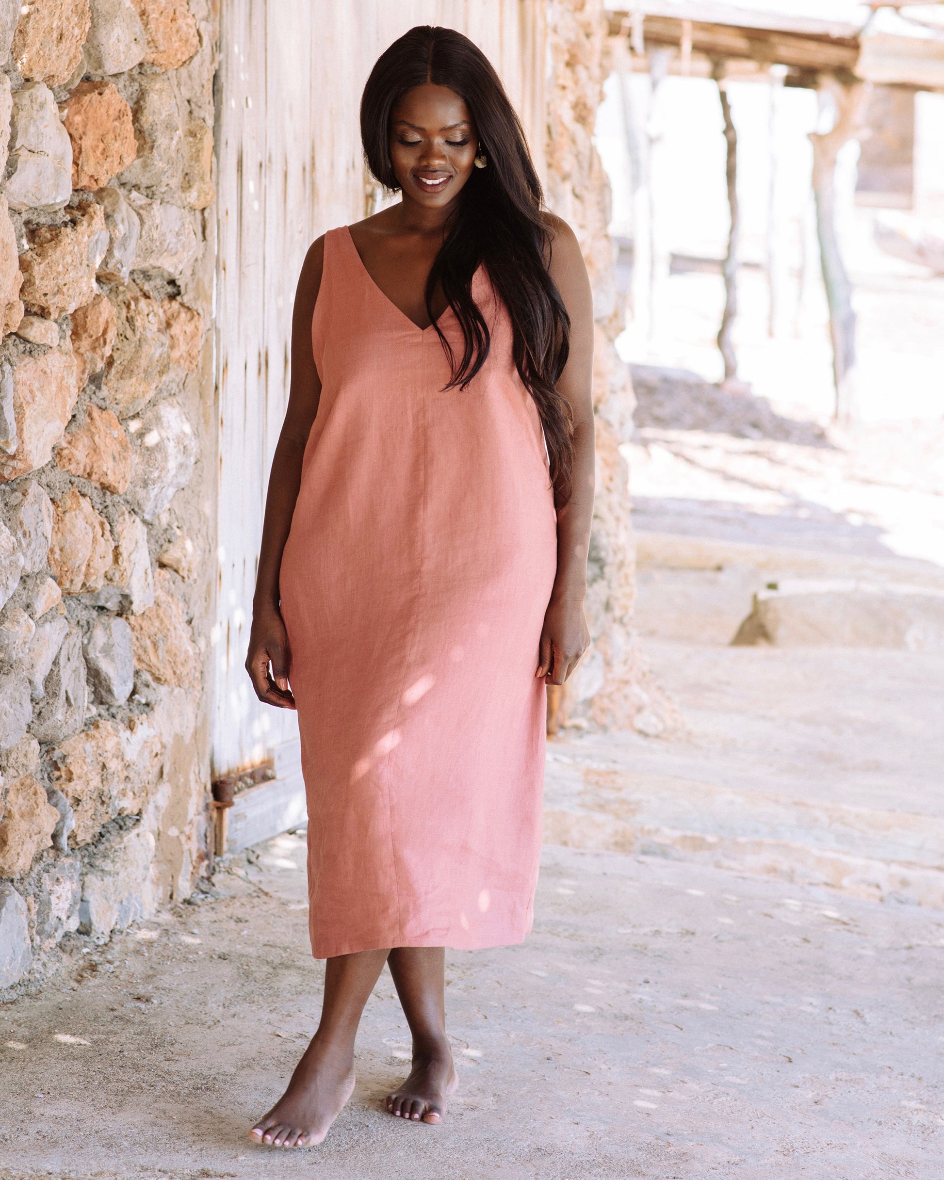 Cut-Out Linen Dress TAHITI in Clay Pink | MagicLinen Cut-Out Linen Dress TAHITI in Clay Pink | MagicLinen