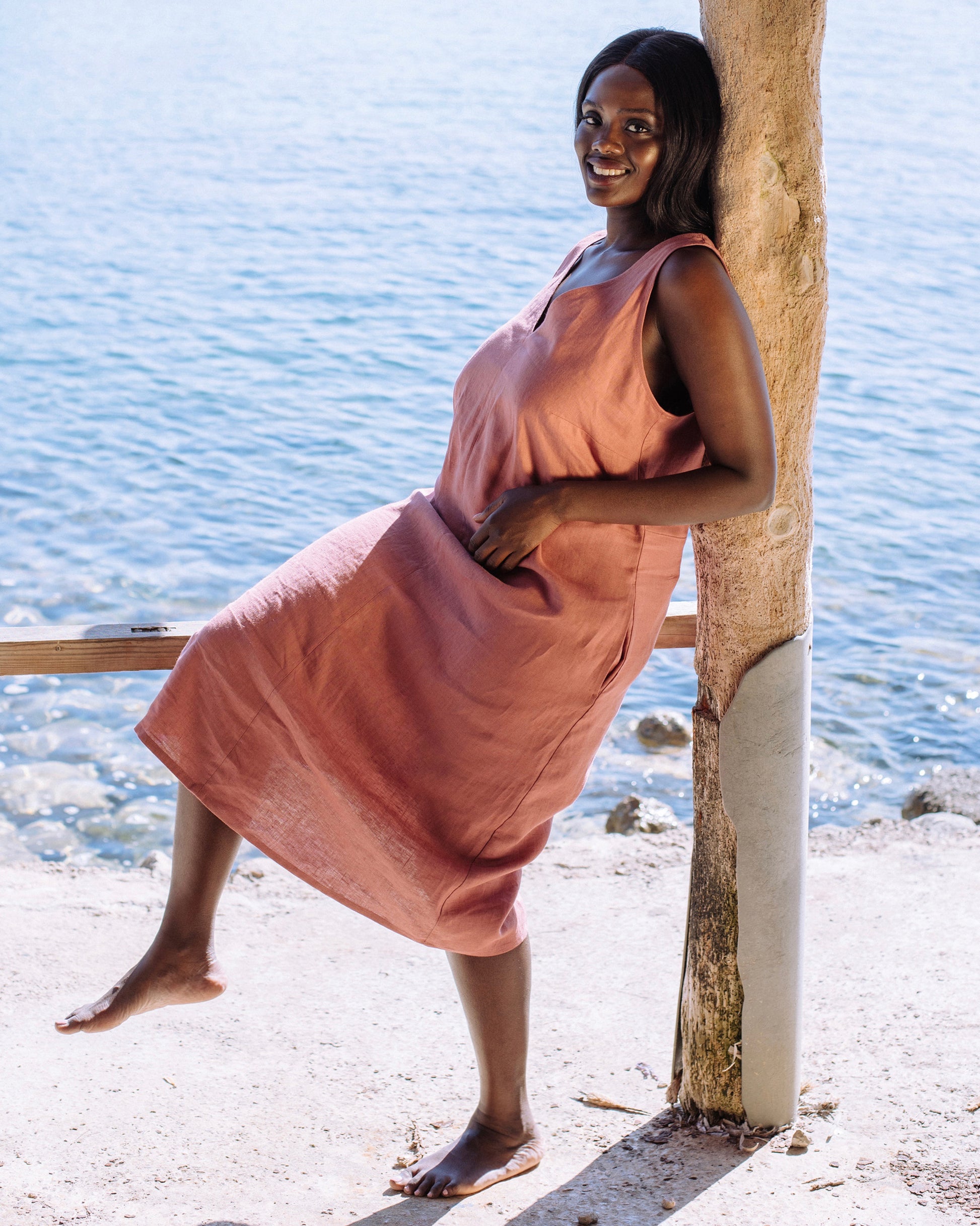 Cut-Out Linen Dress TAHITI in Clay Pink | MagicLinen Cut-Out Linen Dress TAHITI in Clay Pink | MagicLinen