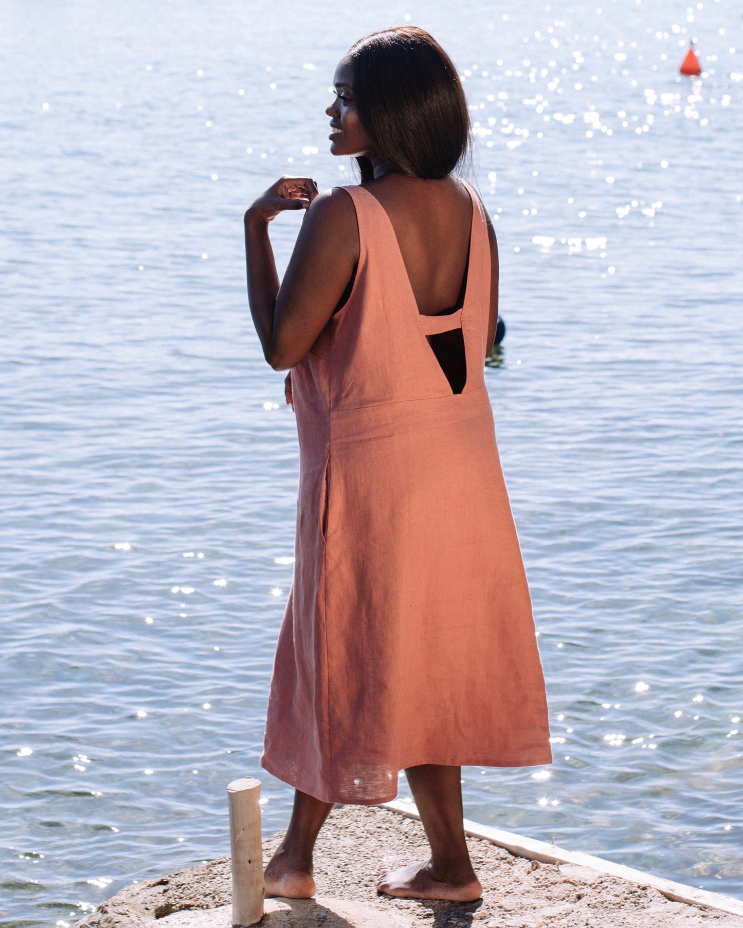 Cut-out linen dress TAHITI in Clay pink - MagicLinen