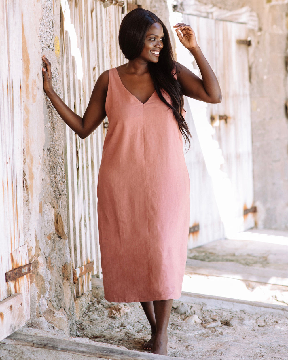 Cut-Out Linen Dress TAHITI in Clay Pink | MagicLinen XS Cut-Out Linen Dress TAHITI in Clay Pink | MagicLinen XS