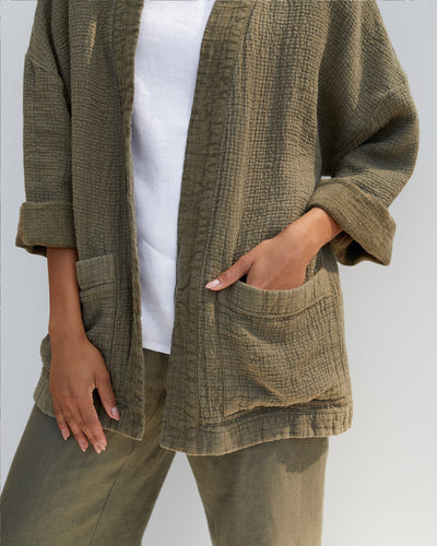 Linen cardigan gauze TUILI in Dark green | MagicLinen