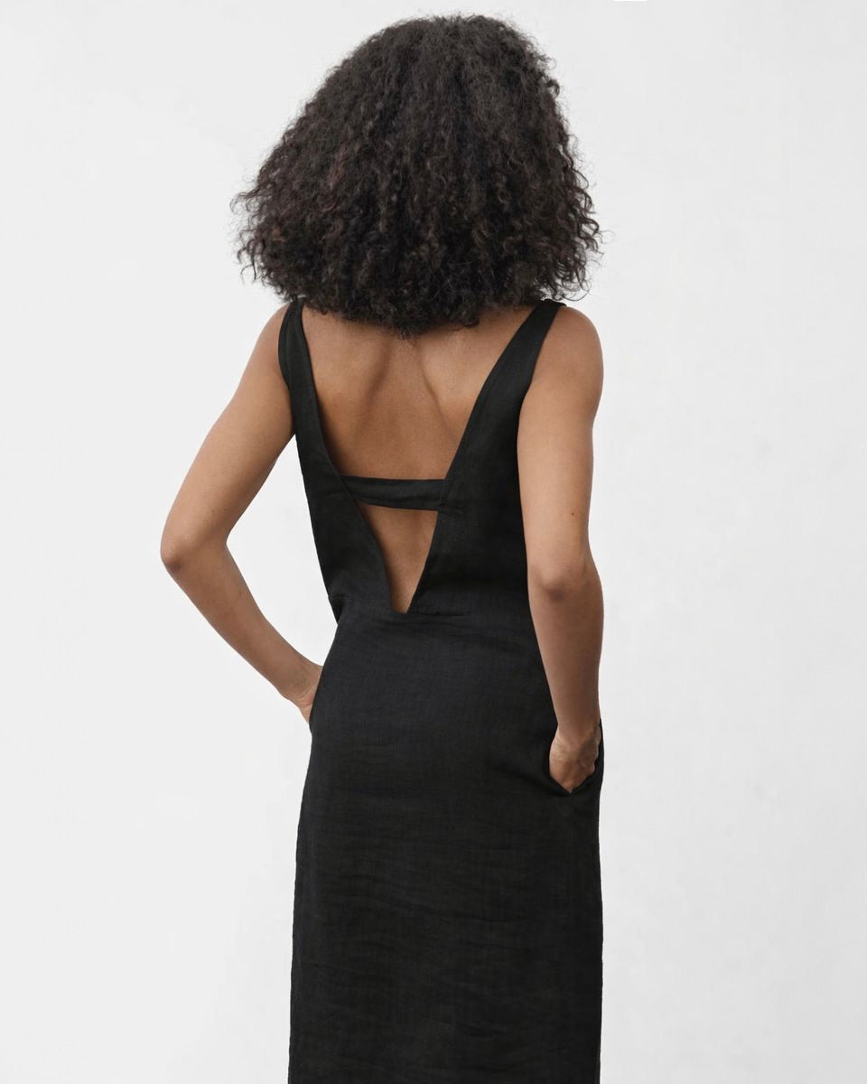 Cut-out linen dress TAHITI in Black
