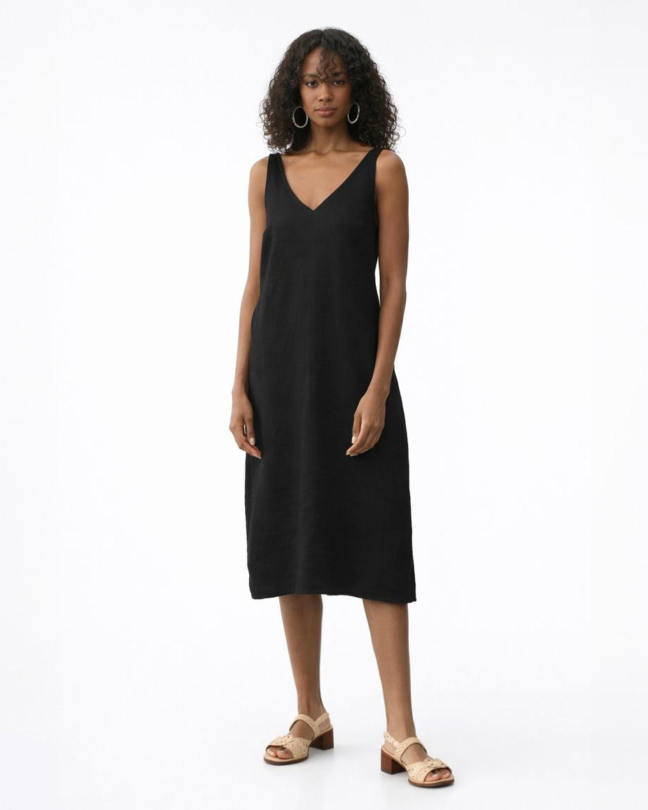 Cut-out linen dress TAHITI in Black