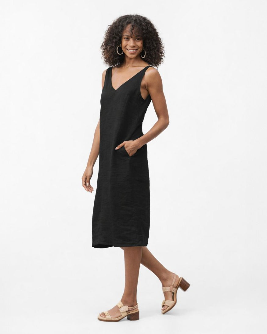 Cut-out linen dress TAHITI in Black