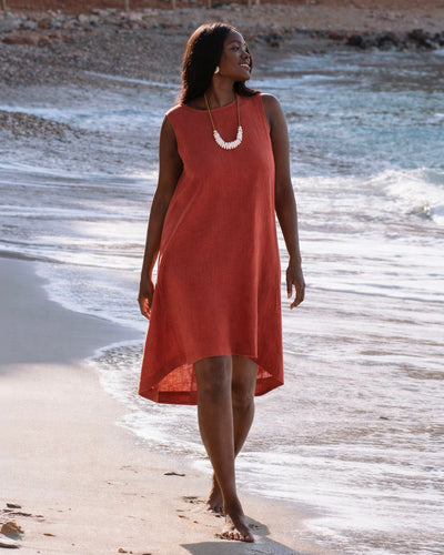 Royal TOSCANA linen dress in Clay