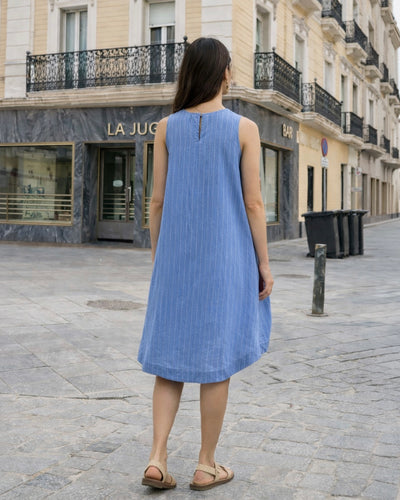 Royal TOSCANA Leinenkleid in Blau gestreift