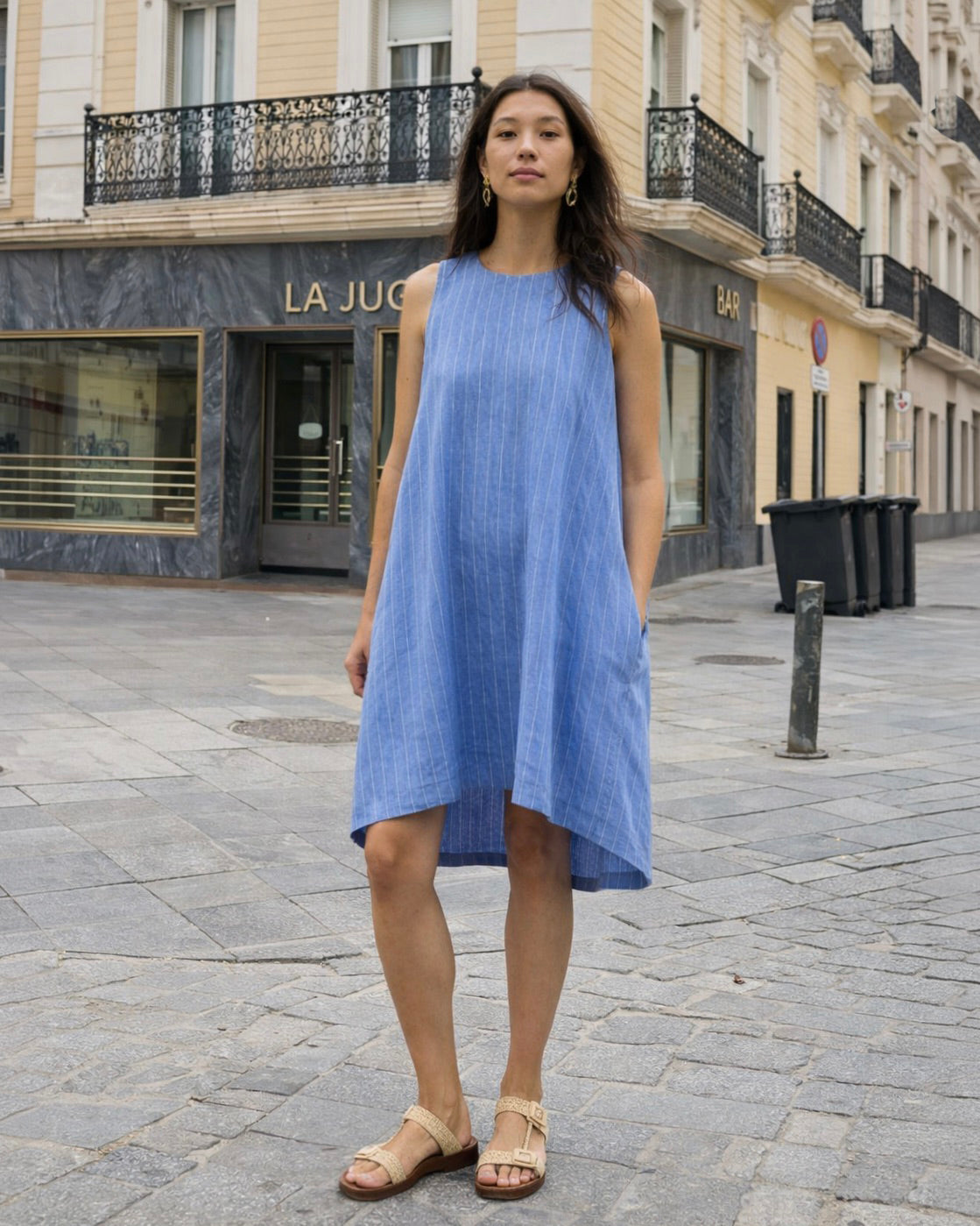 Royal TOSCANA linen dress in Blue stripes