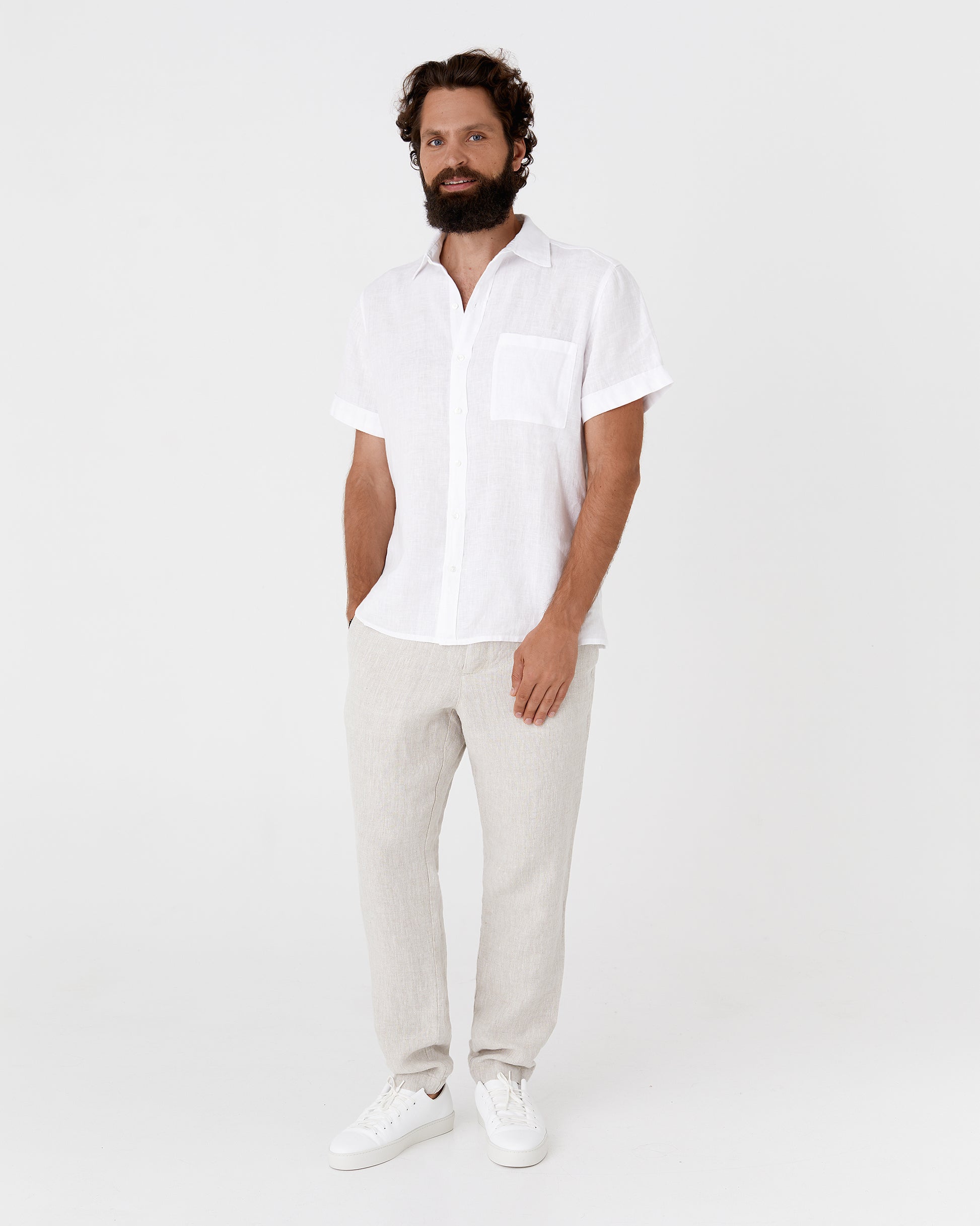 Men's short sleeves linen shirt VERBIER in White - MagicLinen