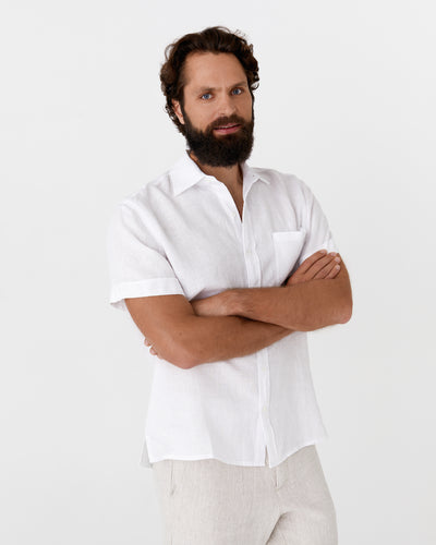 Men's short sleeves linen shirt VERBIER in White - MagicLinen modelBoxOn