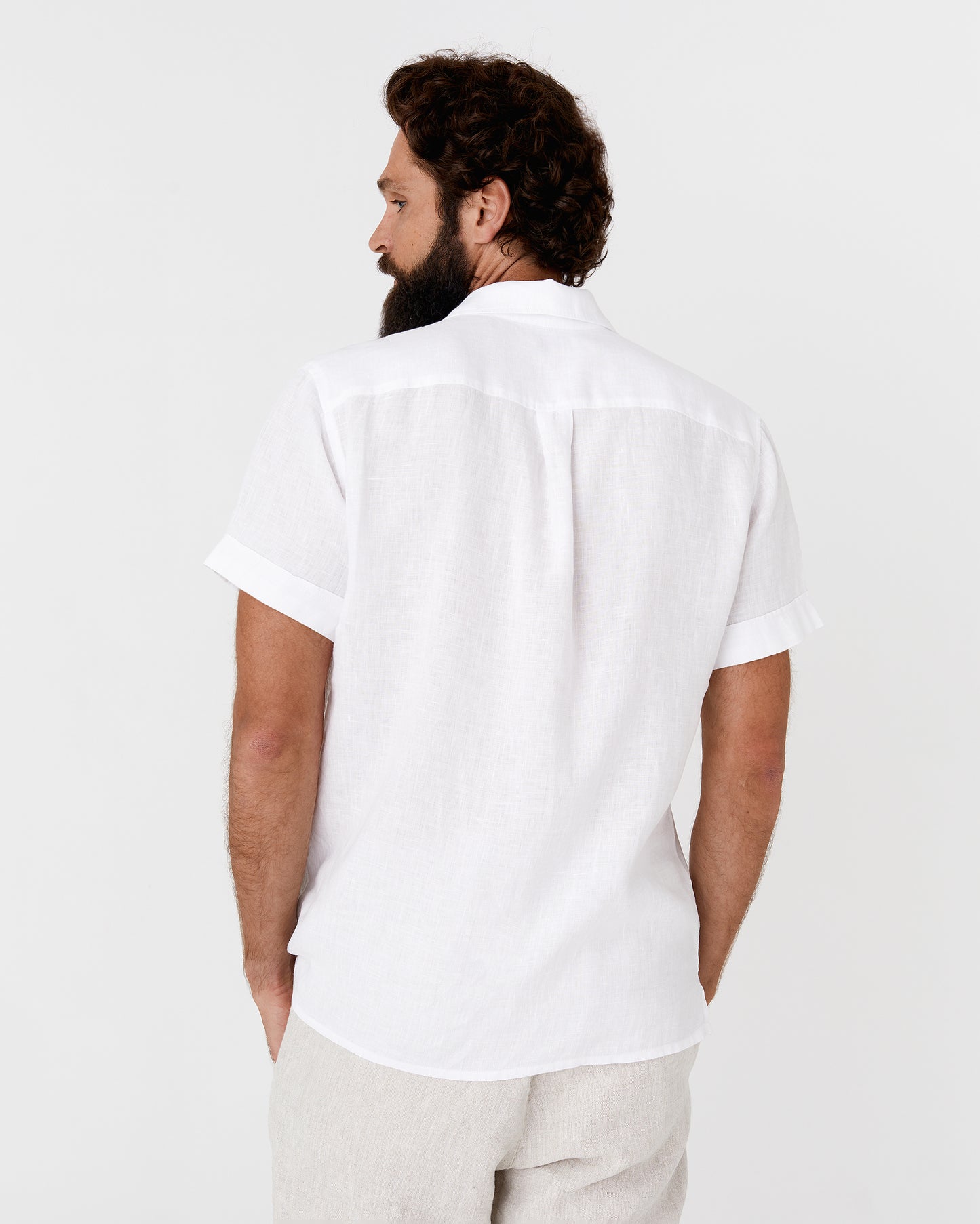 Men's short sleeves linen shirt VERBIER in White - MagicLinen