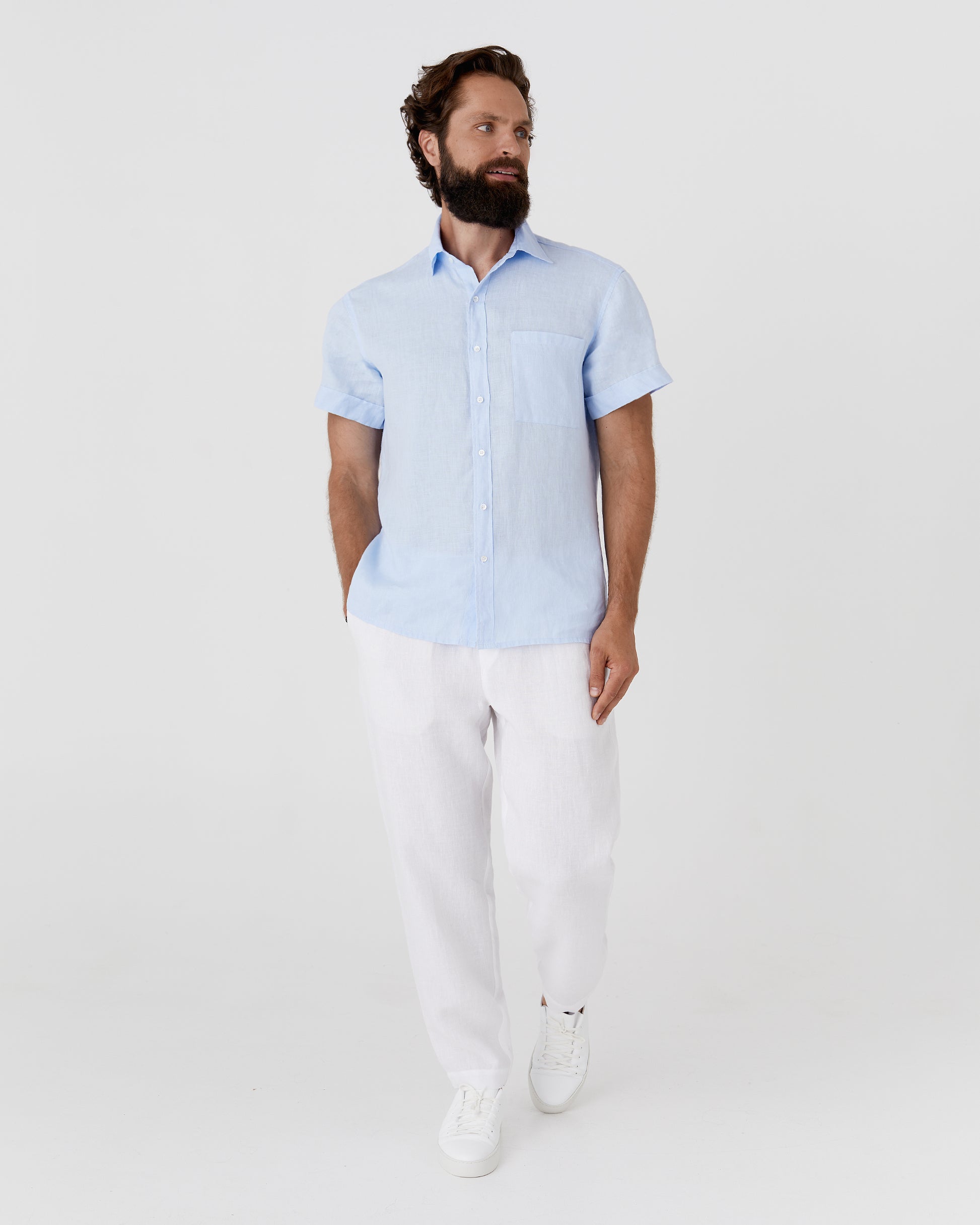 Men's short sleeves linen shirt VERBIER in Sky blue - MagicLinen