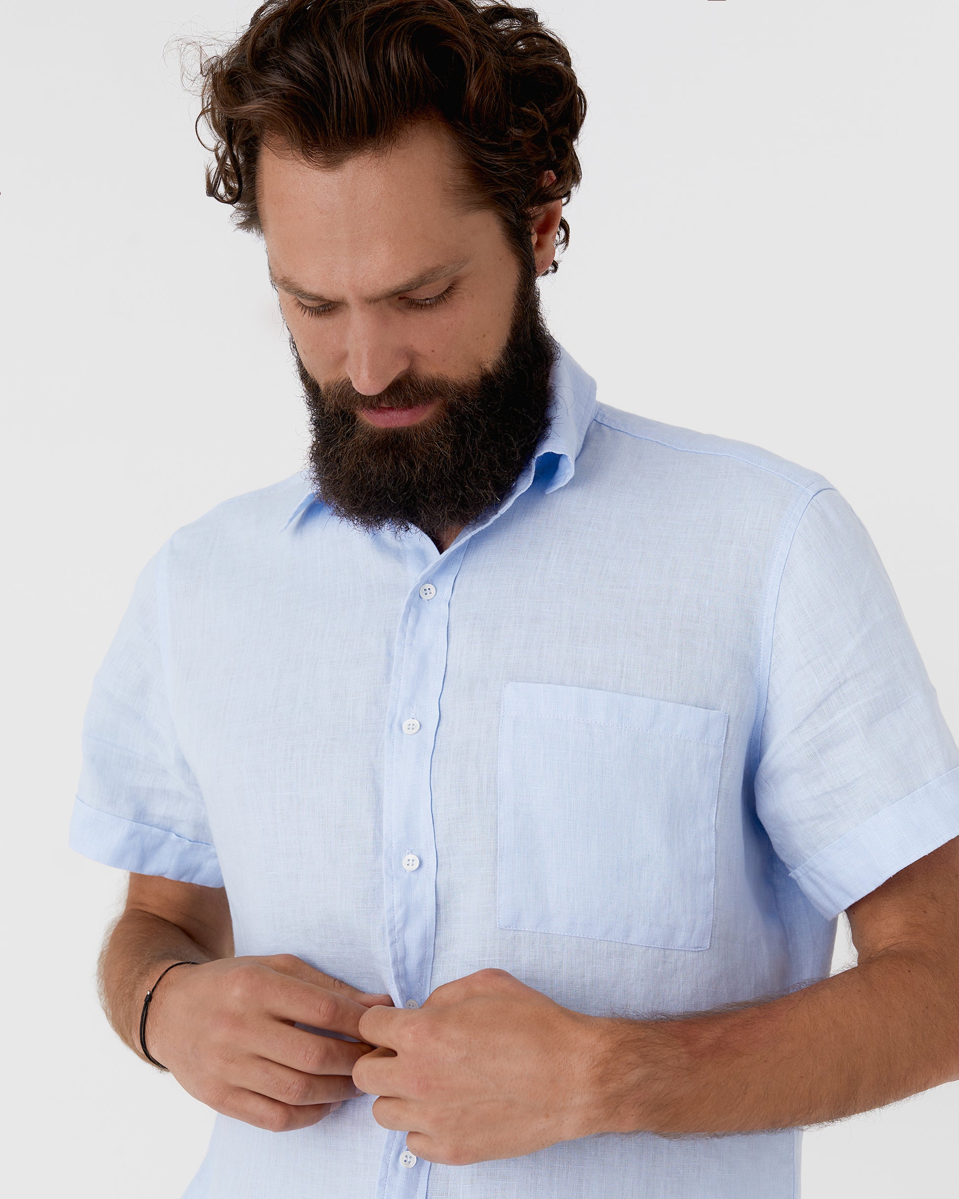 Men's short sleeves linen shirt VERBIER in Sky blue - MagicLinen