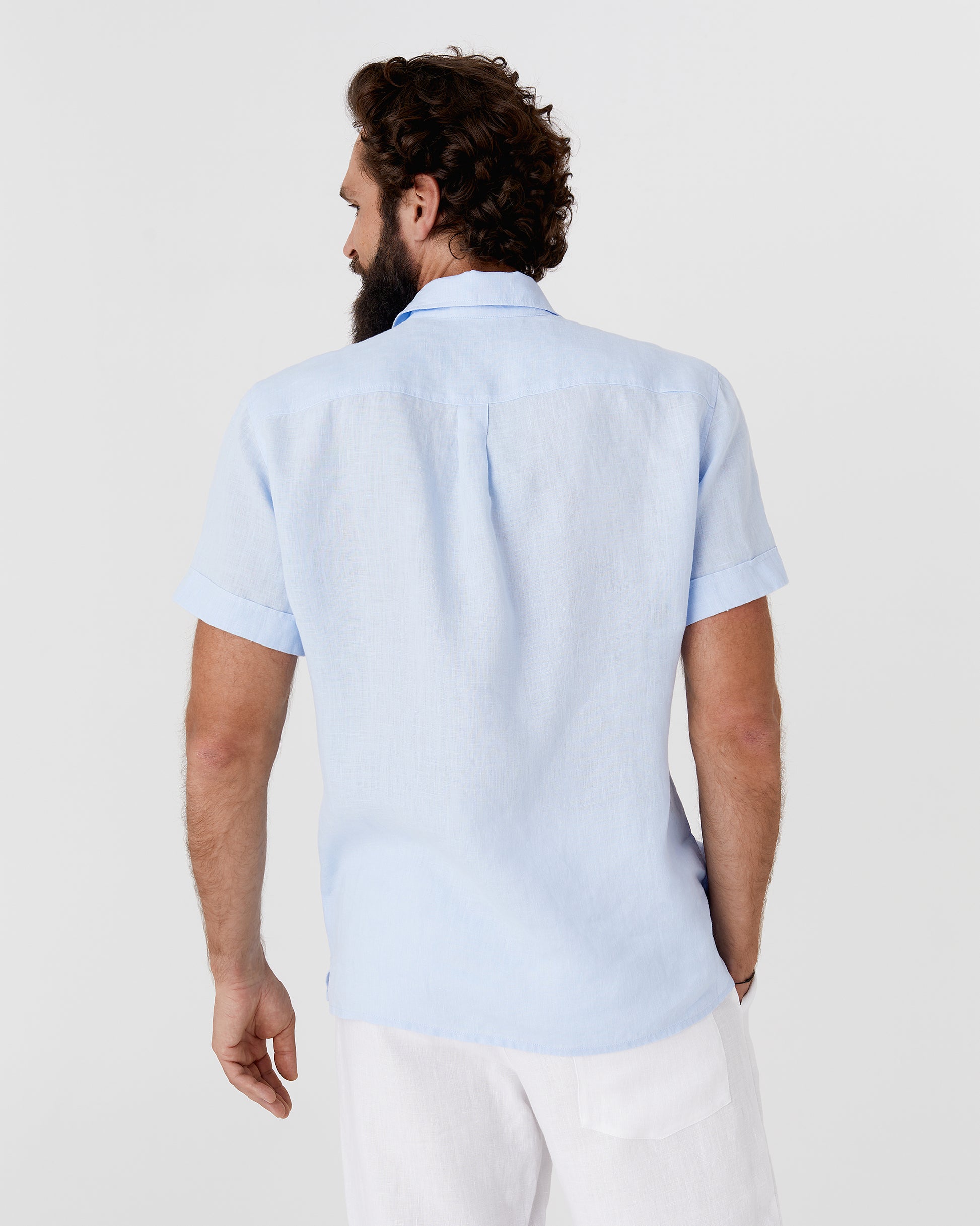 Men's short sleeves linen shirt VERBIER in Sky blue - MagicLinen