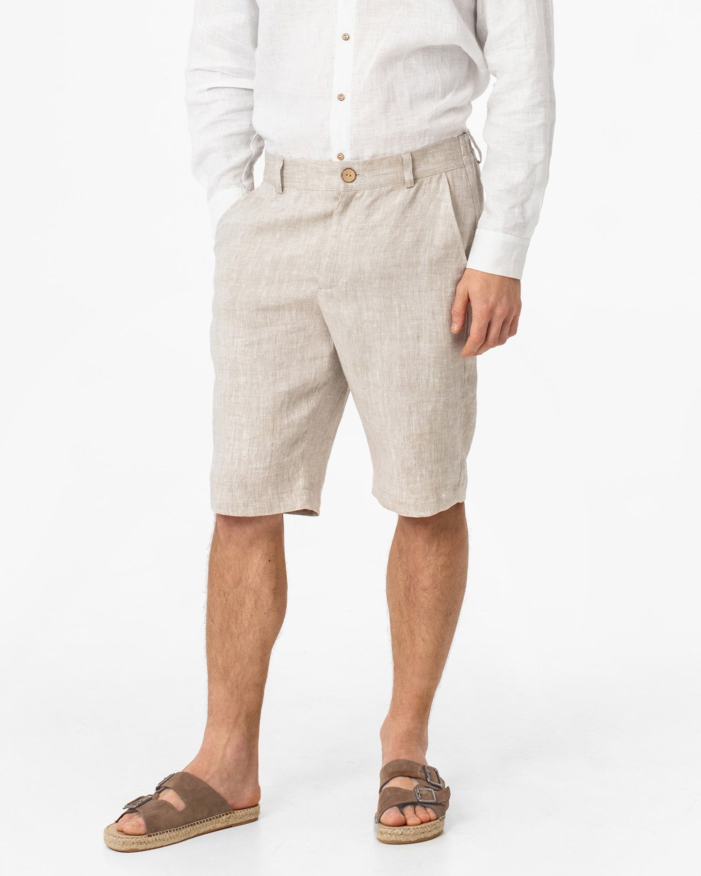 Knee-length men's linen shorts VIGAN in Natural melange - MagicLinen
