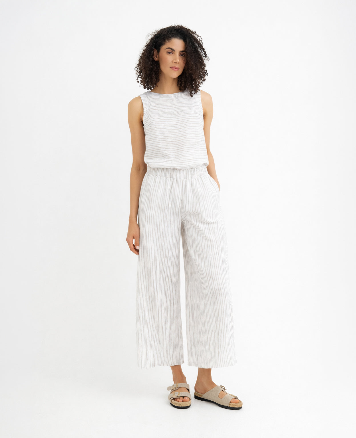 MagicLinen Natural Lines European flax linen culottes with side seam and back welt pockets  