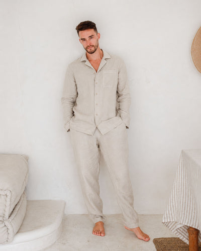 Herren Leinen Pyjama Set VIGO in Deep Navy Blue