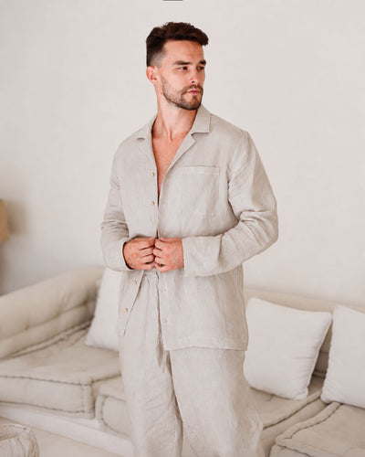 Herren Leinen Pyjama Set VIGO in Deep Navy Blue