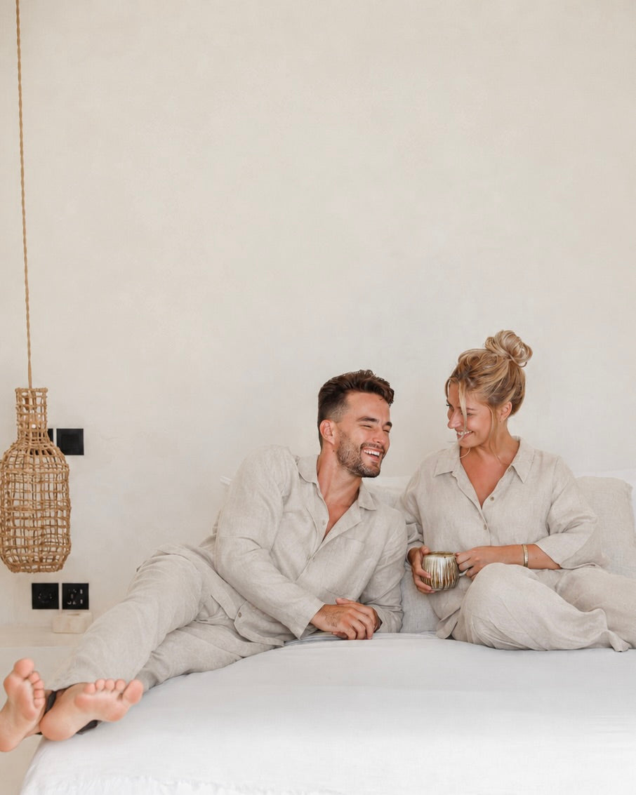 Men's linen pajama set VIGO in Natural flax