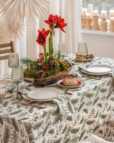 White & Winter print linen tablecloth