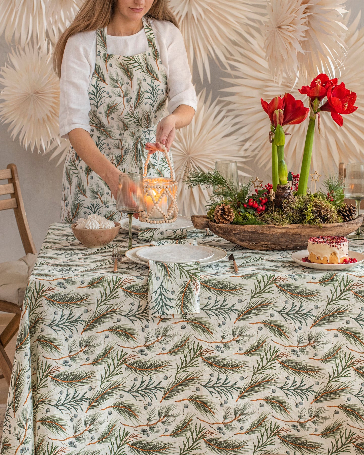 White & Winter print linen tablecloth