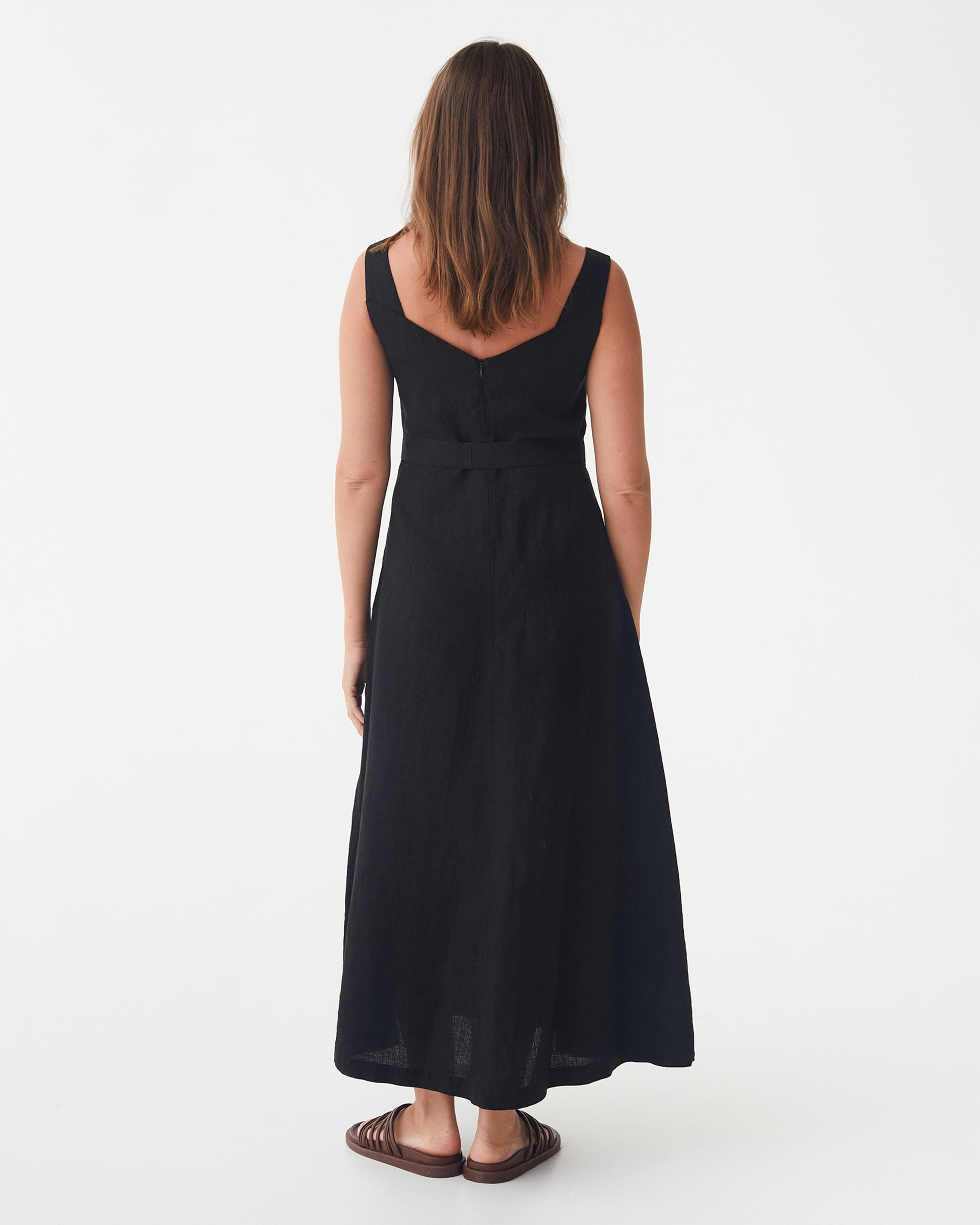 A-line Linen Dress CHILOE in Black | MagicLinen