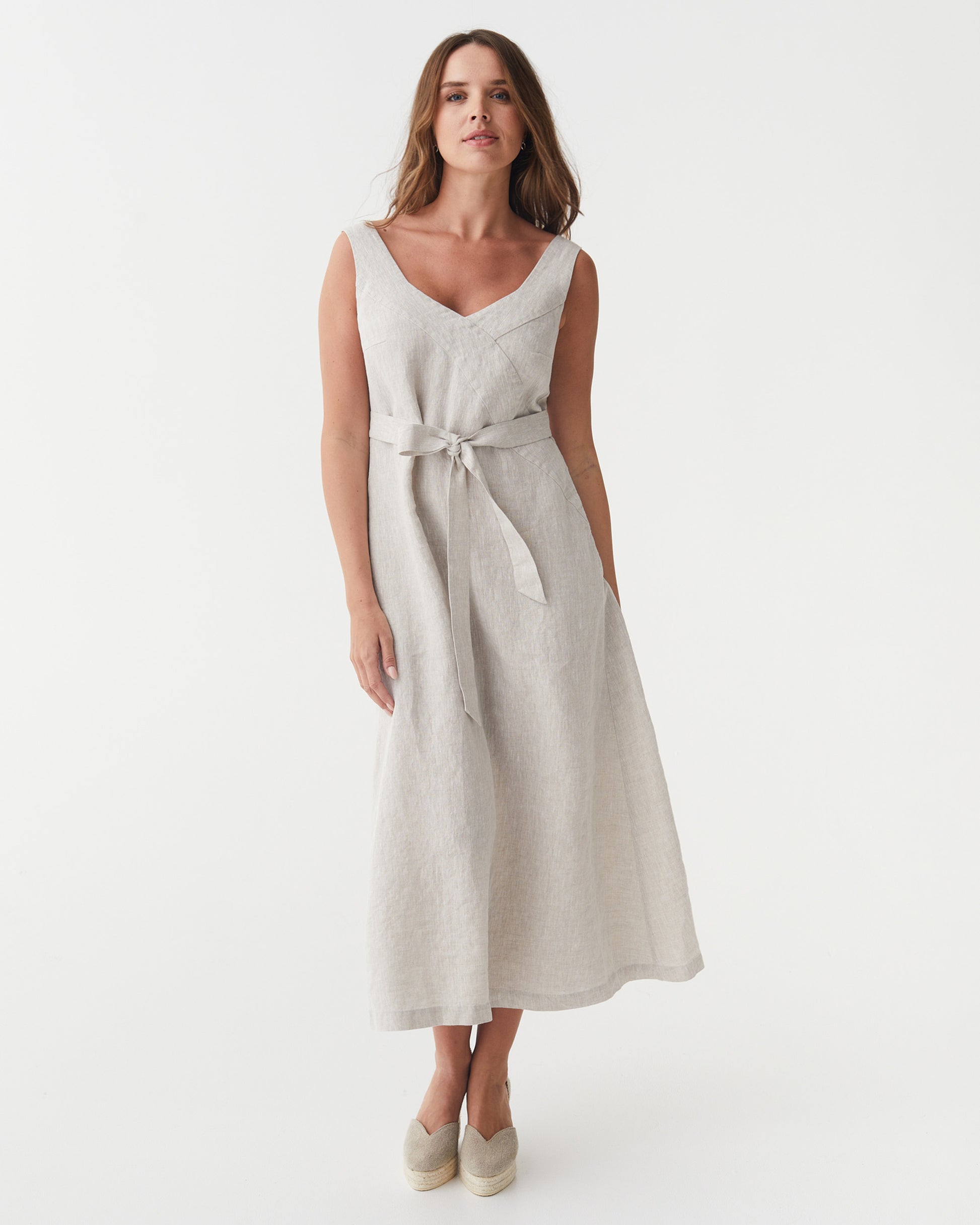 A-line Linen Dress CHILOE in Natural Melange | MagicLinen S A-line Linen Dress CHILOE in Natural Melange | MagicLinen S