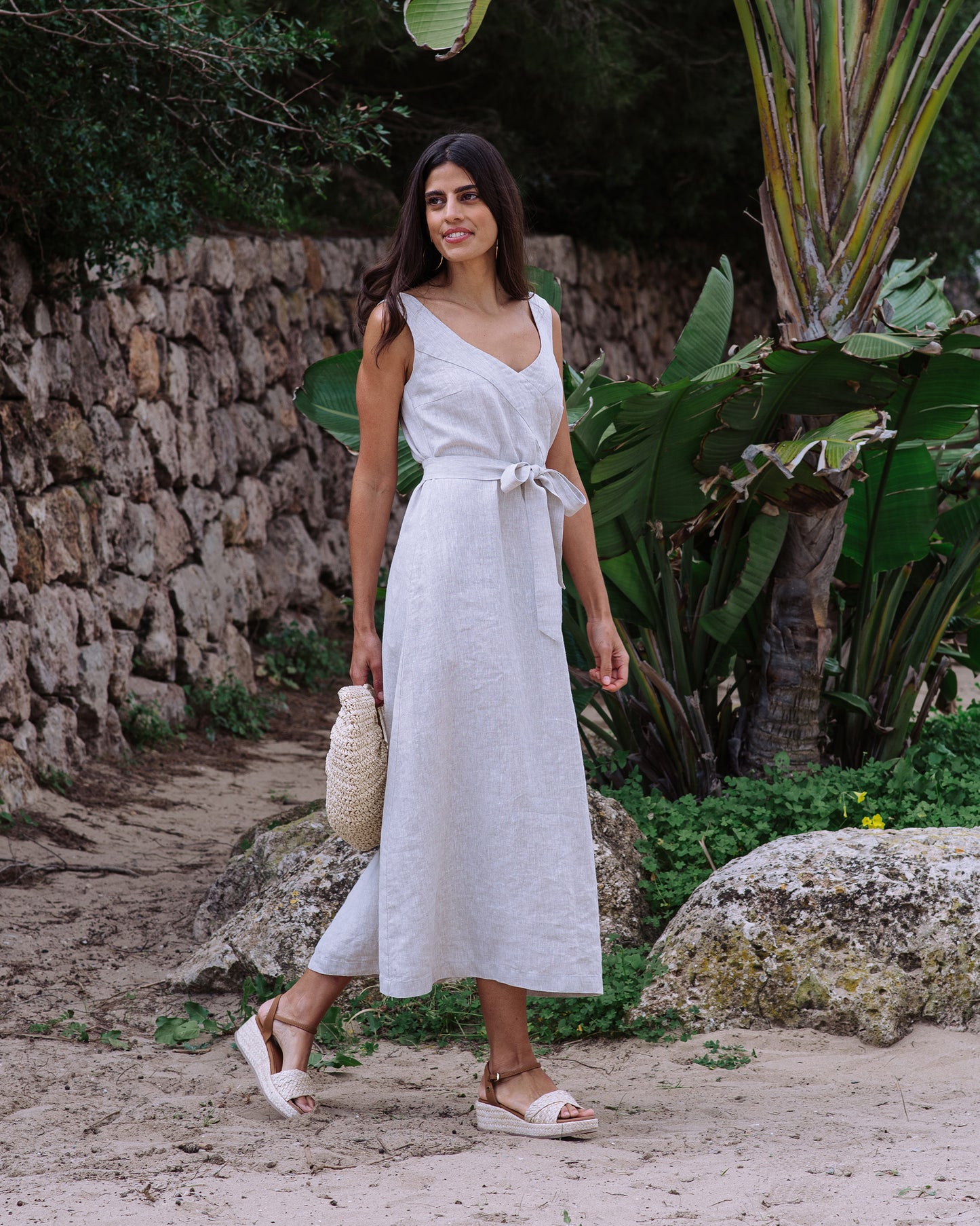 A-line Linen Dress CHILOE in Natural Melange | MagicLinen