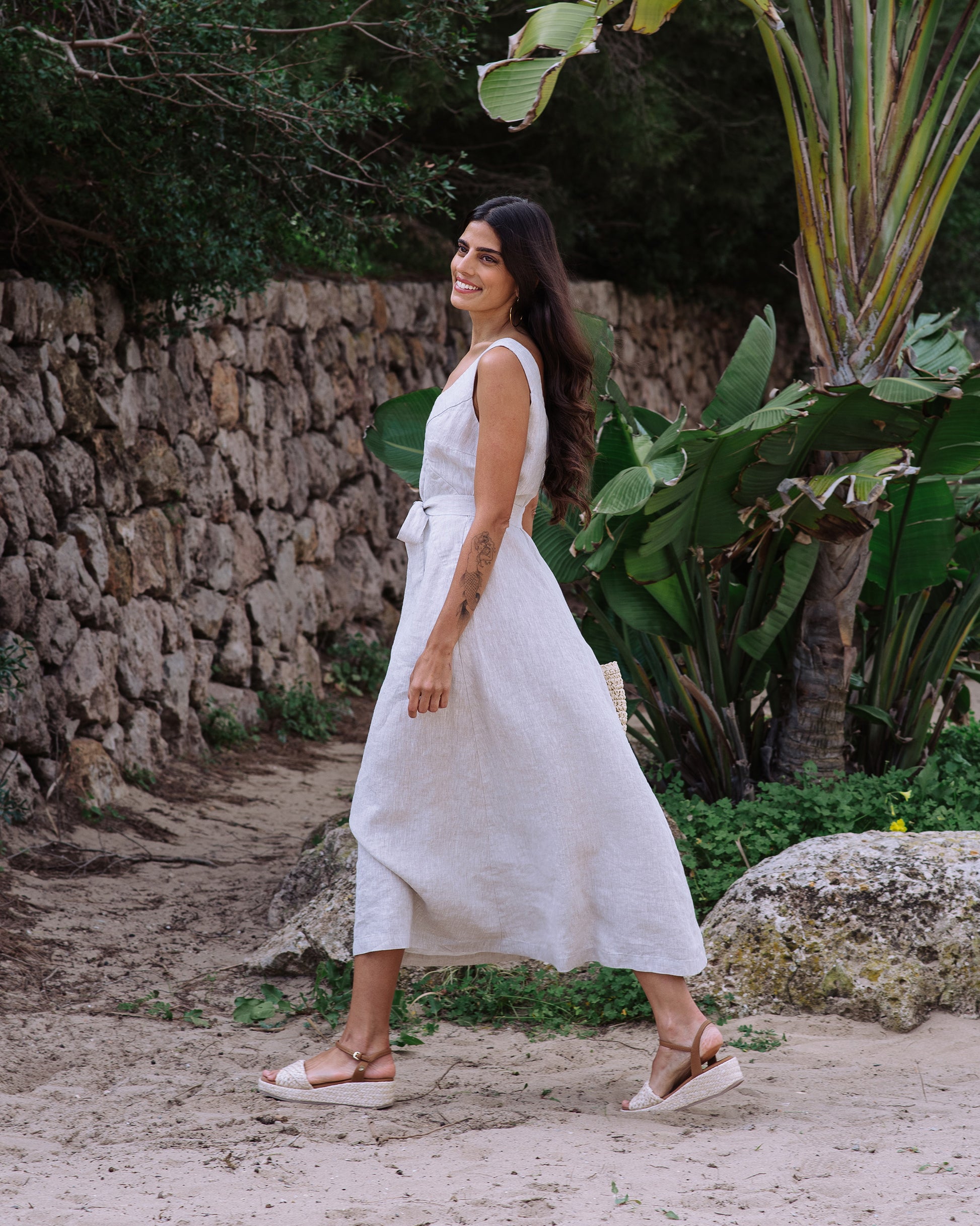 A-line Linen Dress CHILOE in Natural Melange | MagicLinen