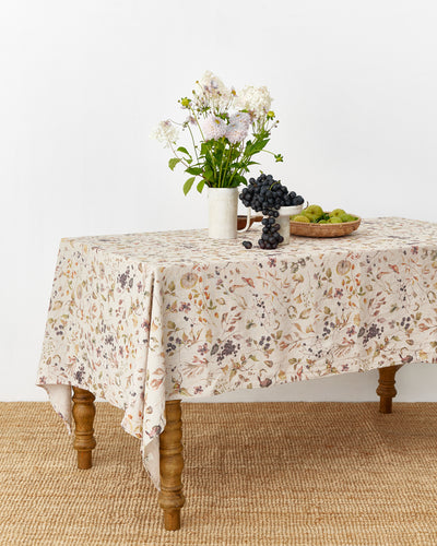 Autumn forest print linen tablecloth