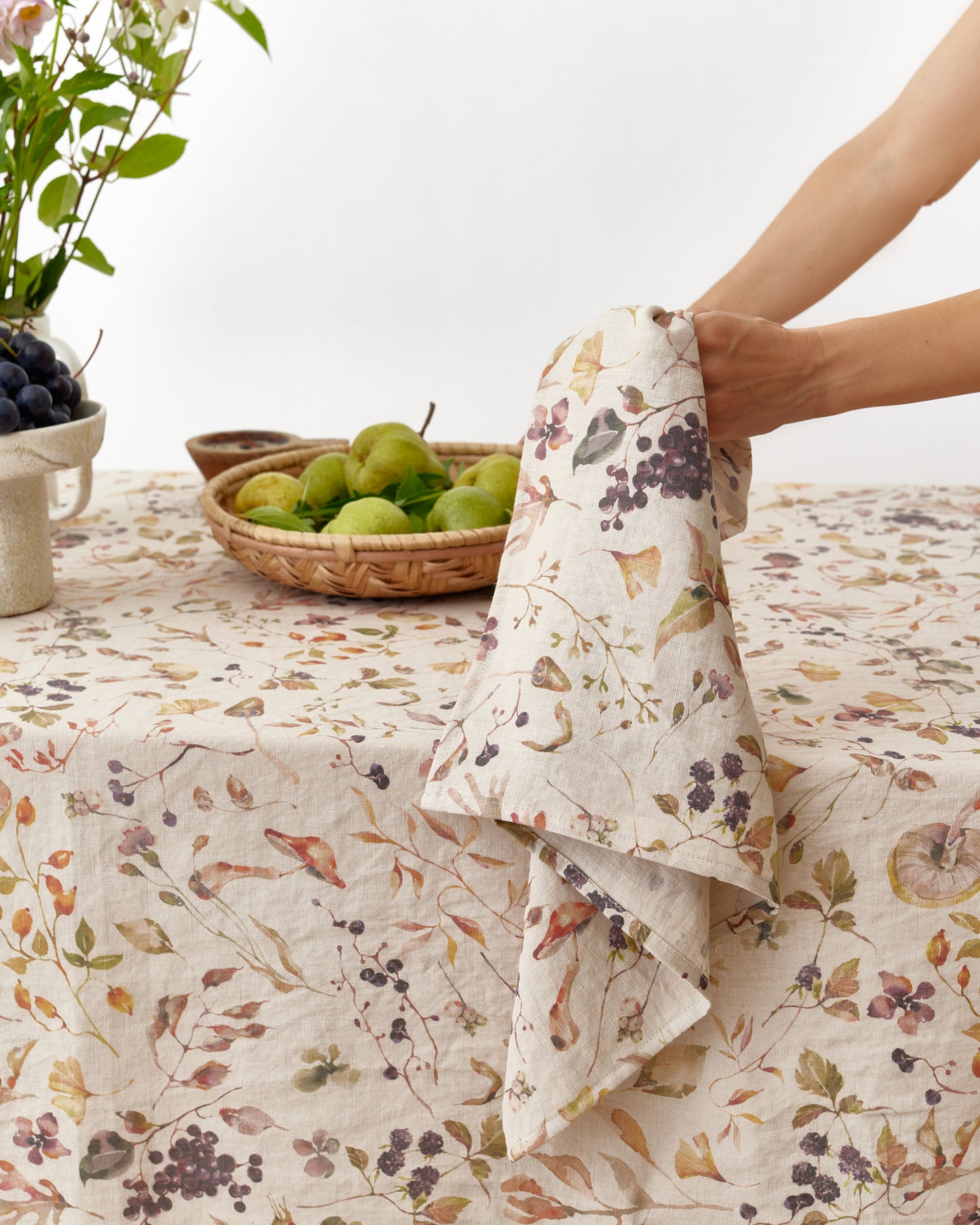 Autumn forest print linen tablecloth