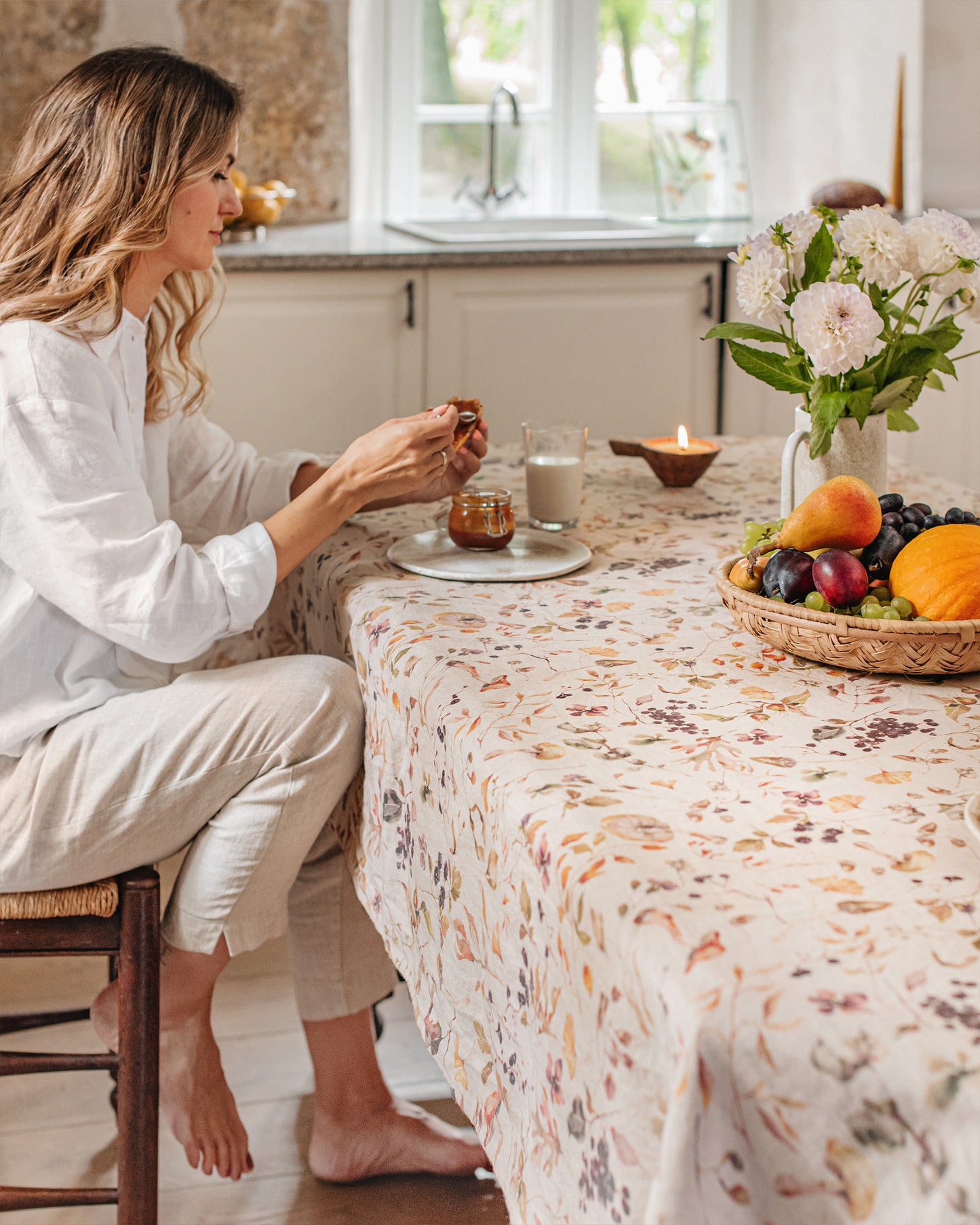 Autumn forest print linen tablecloth