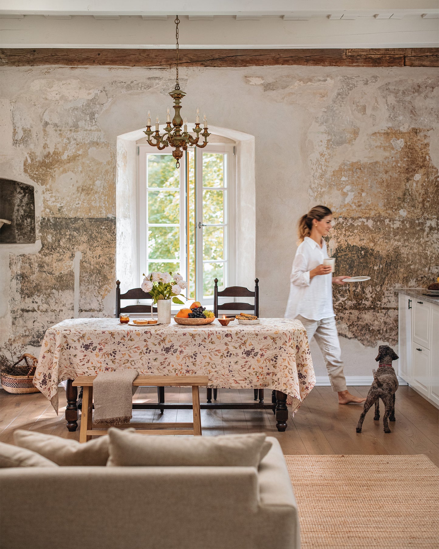 Autumn forest print linen tablecloth