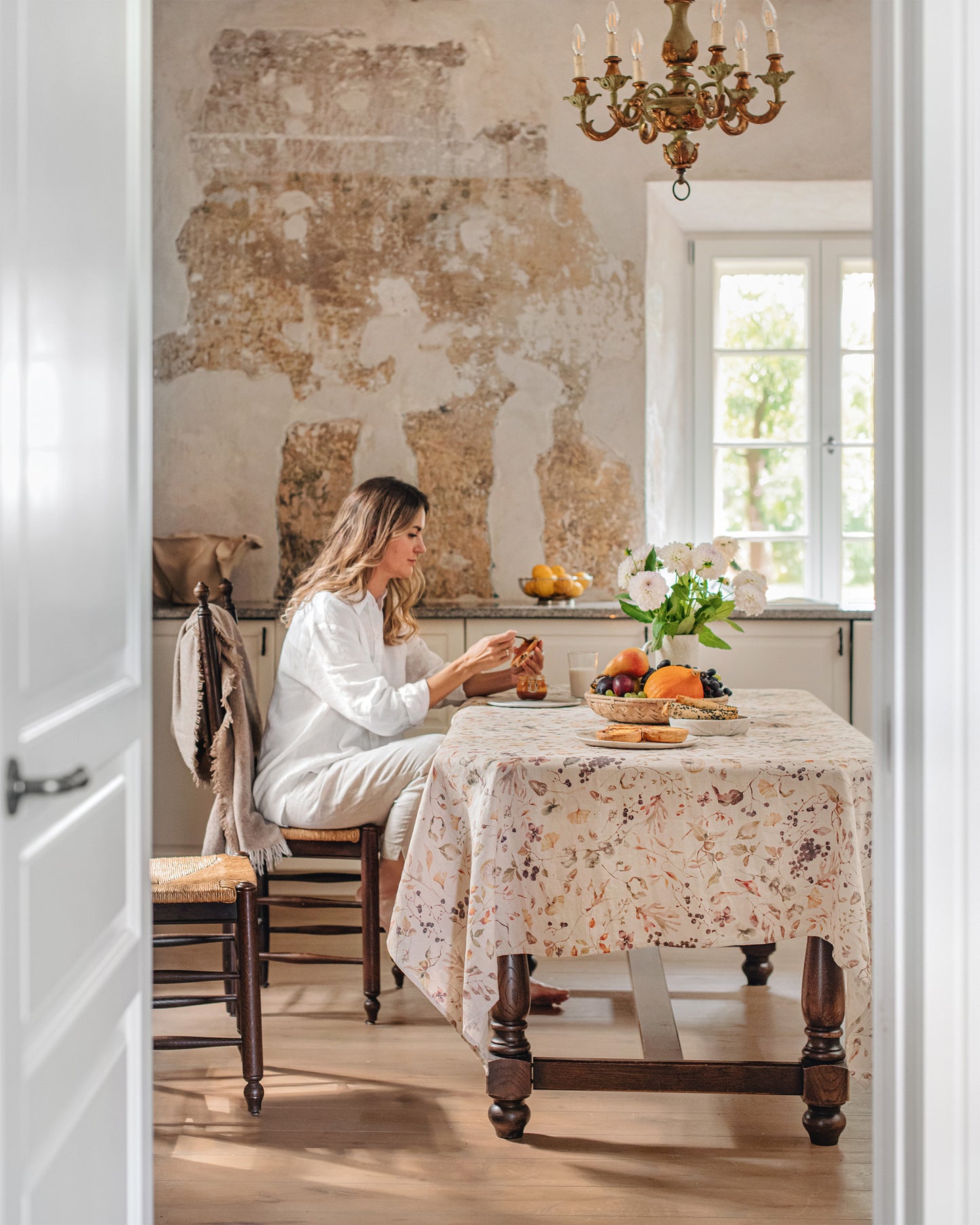 Autumn forest print linen tablecloth