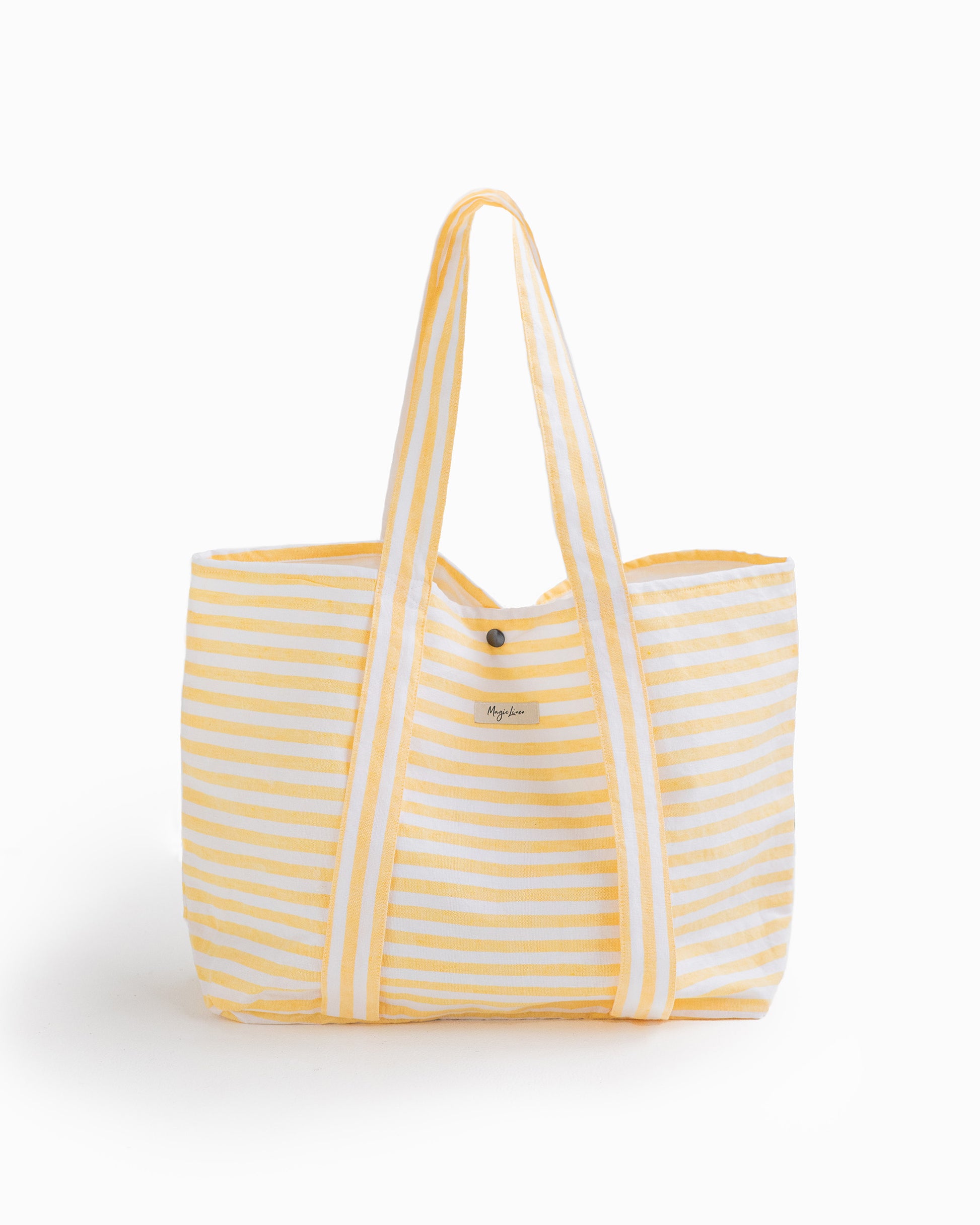 Linen beach bag in Striped yellow - MagicLinen