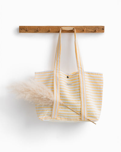 Linen beach bag in Striped yellow - MagicLinen