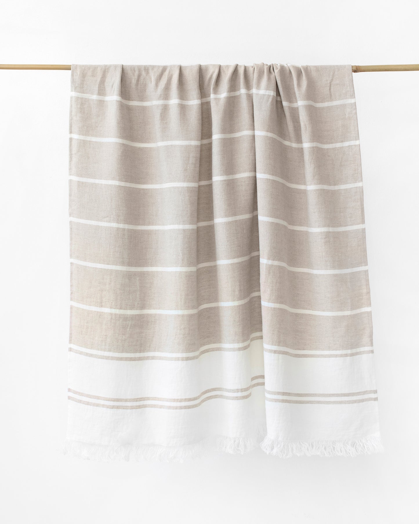 Linen beach towel in Ecru stripe - MagicLinen