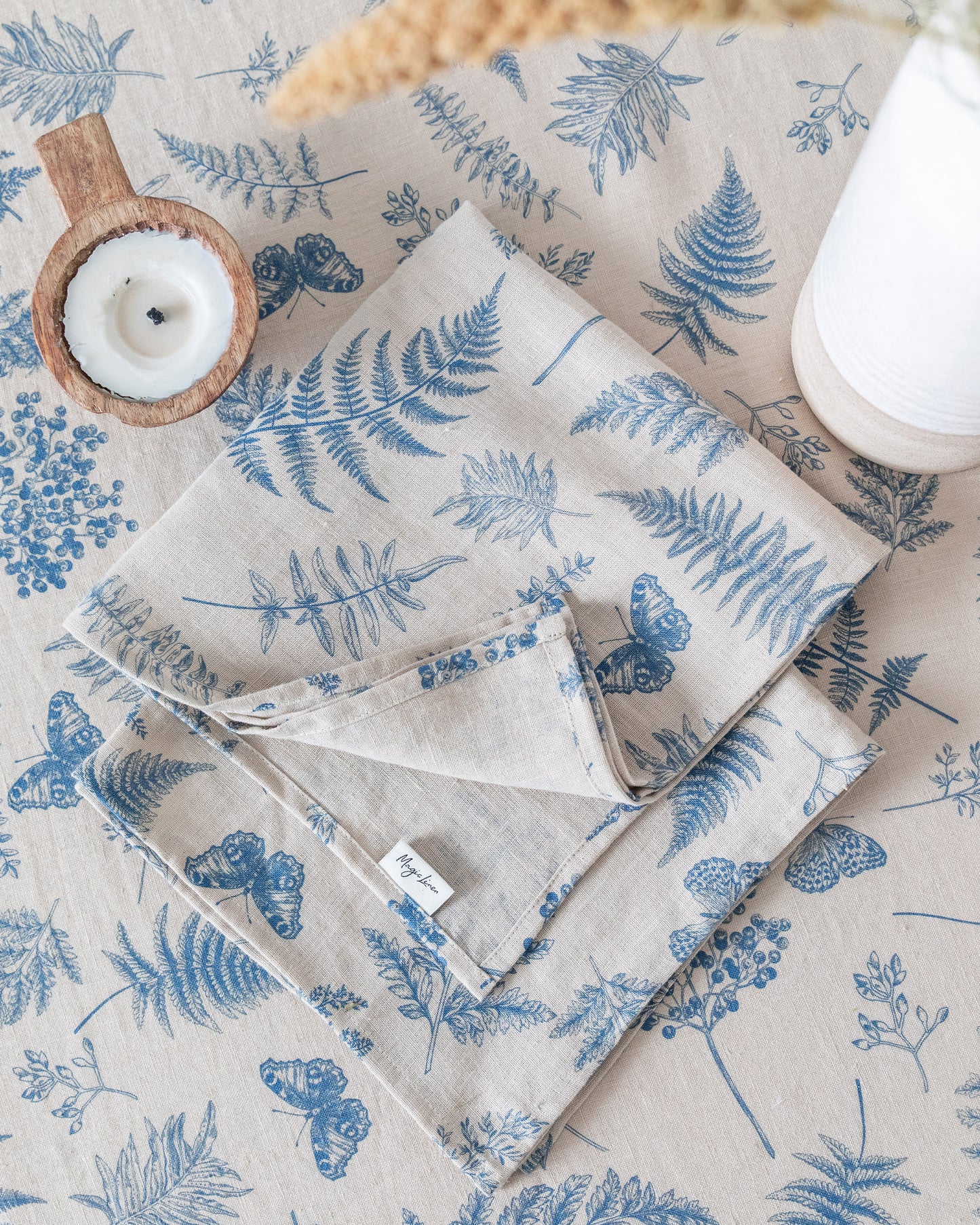 Blue fern print Linen Napkin Set | MagicLinen