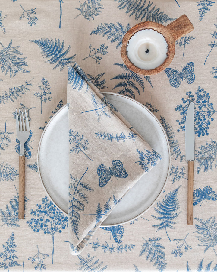 Blue fern print Linen Napkin Set | MagicLinen