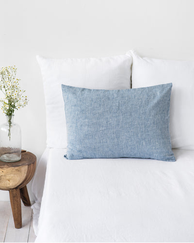 Linen pillowcase with buttons in Blue melange