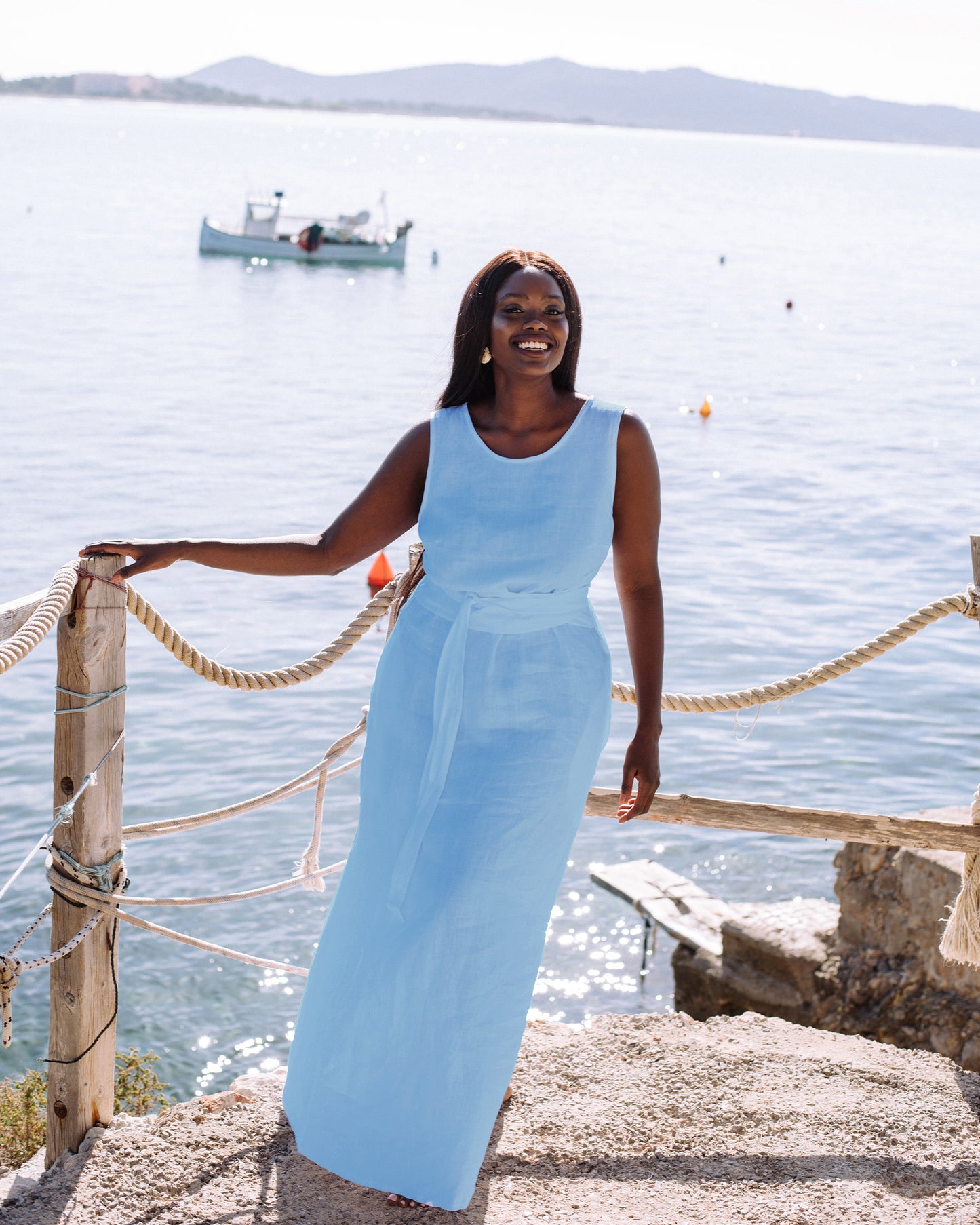 LAST CHANCE: Long linen dress BORACAY in Vivid Blue
