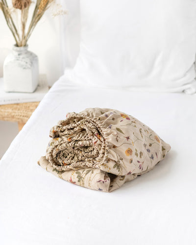 Botanical Print Linen Fitted Sheet | MagicLinen