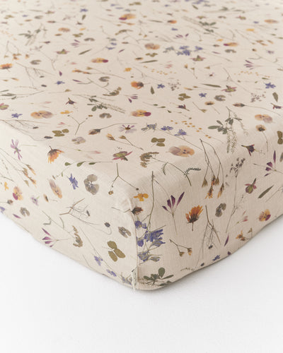 Botanical Print Linen Fitted Sheet | MagicLinen