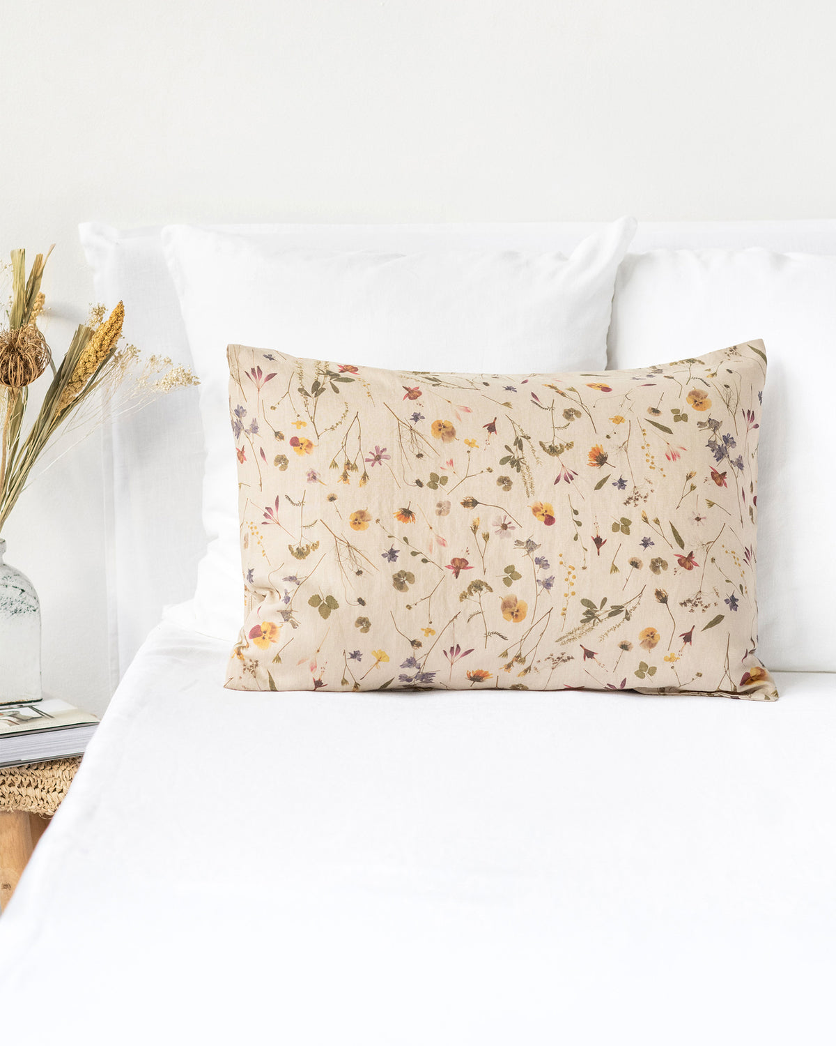 Botanical print linen pillowcase