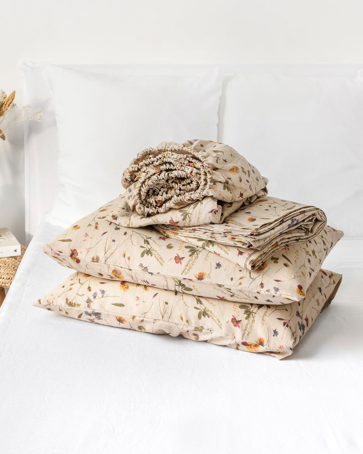 Botanical print linen sheet set