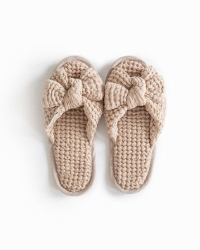 Bow tie waffle linen unisex slippers | Unisex | MagicLinen