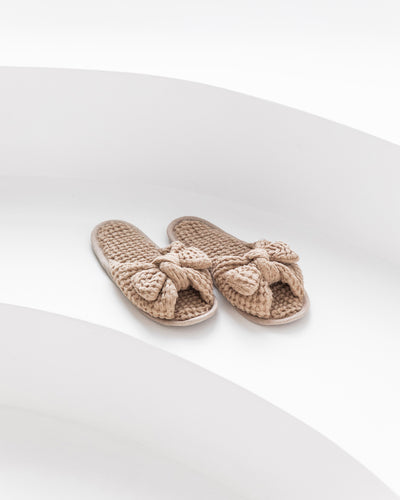 Bow tie waffle linen unisex slippers | Unisex | MagicLinen