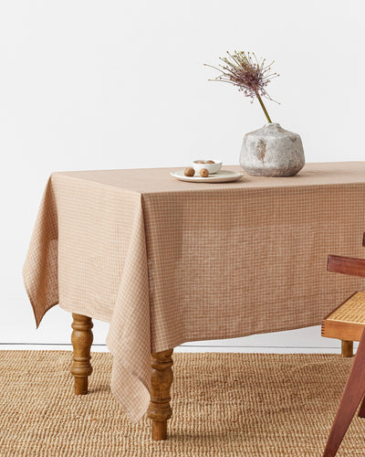 Brown windowpane linen tablecloth