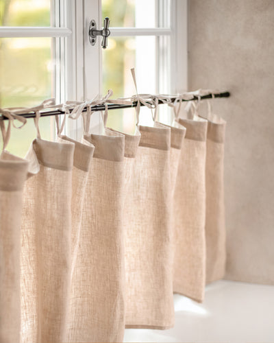 Cafe linen curtain with ties in Natural | Magiclinen