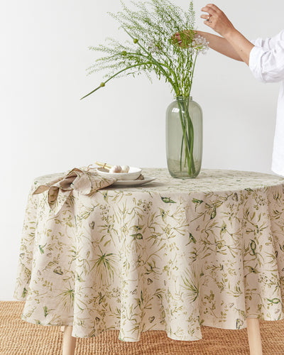 California greens print Round linen tablecloth